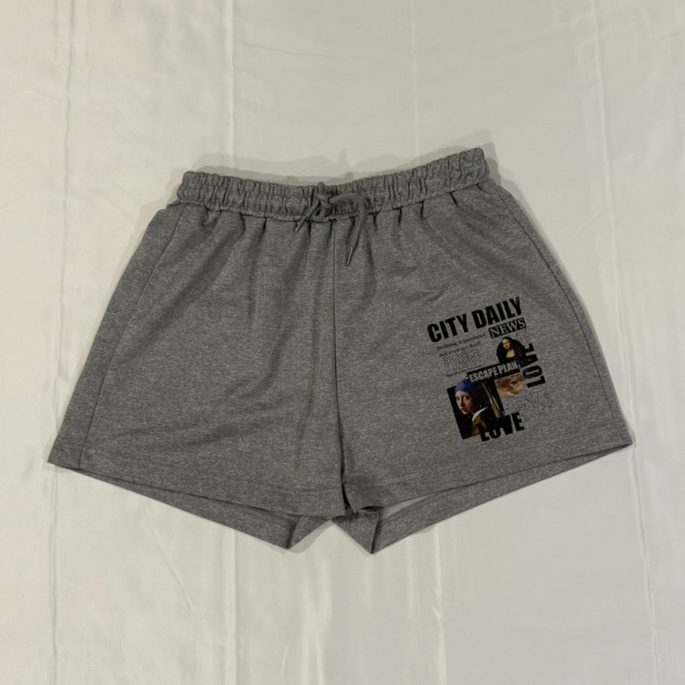 Graphic Lounge Shorts Womens M Gray Art History Mona Lisa Collage Love